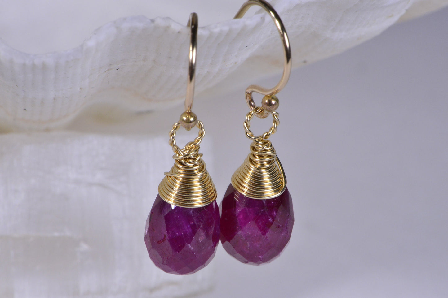 Natural Ruby 14k Gold Filled Wire Wrapped Teardrop Earrings