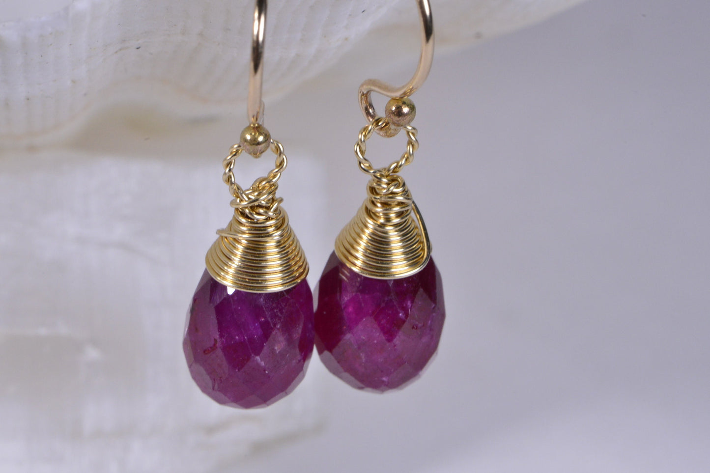 Natural Ruby 14k Gold Filled Wire Wrapped Teardrop Earrings