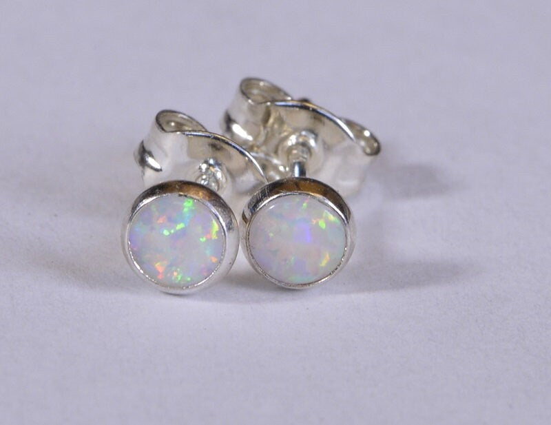Tiny White Opal Stud Earrings: Minimalist October Birthstone