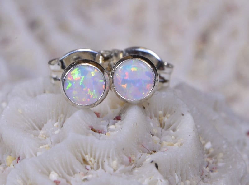 Tiny White Opal Stud Earrings: Minimalist October Birthstone