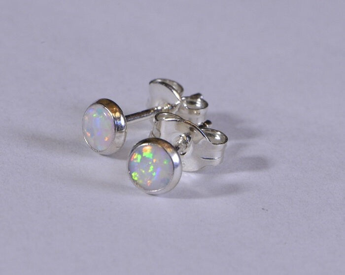 Tiny White Opal Stud Earrings: Minimalist October Birthstone