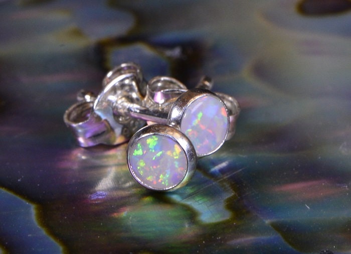 Tiny White Opal Stud Earrings: Minimalist October Birthstone