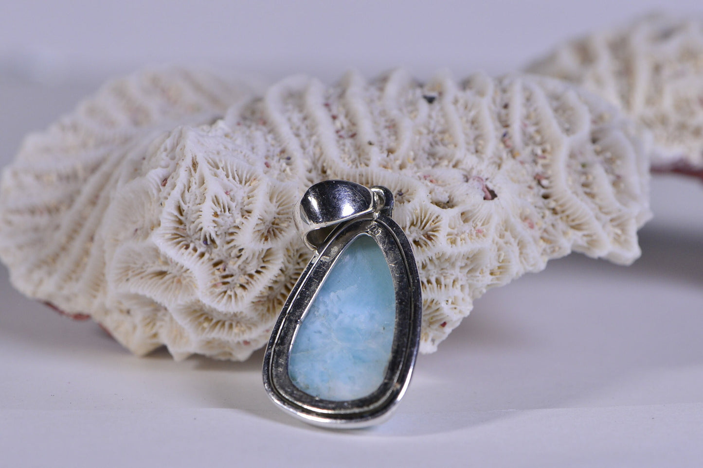 Larimar Pendant, Sterling Silver, Handmade Dominican Jewelry