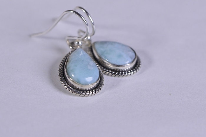 Handmade Larimar Earrings, Sterling Silver Teardrop Jewelry