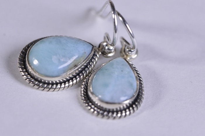 Handmade Larimar Earrings, Sterling Silver Teardrop Jewelry