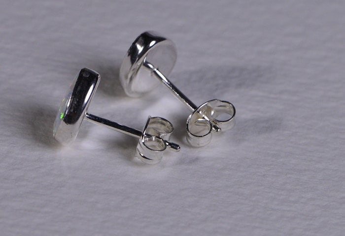 Sterling Silver Opal Stud Earrings: Teardrop Bezel Set