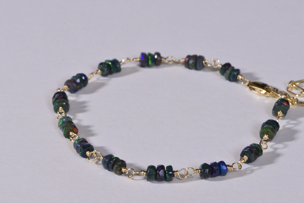 Black Opal Gold Filled Bracelet: Minimalist Gemstone Chain