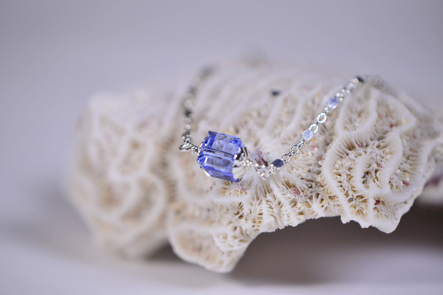 Blue Topaz Swarovski Crystal Necklace, Sterling Silver Box Chain