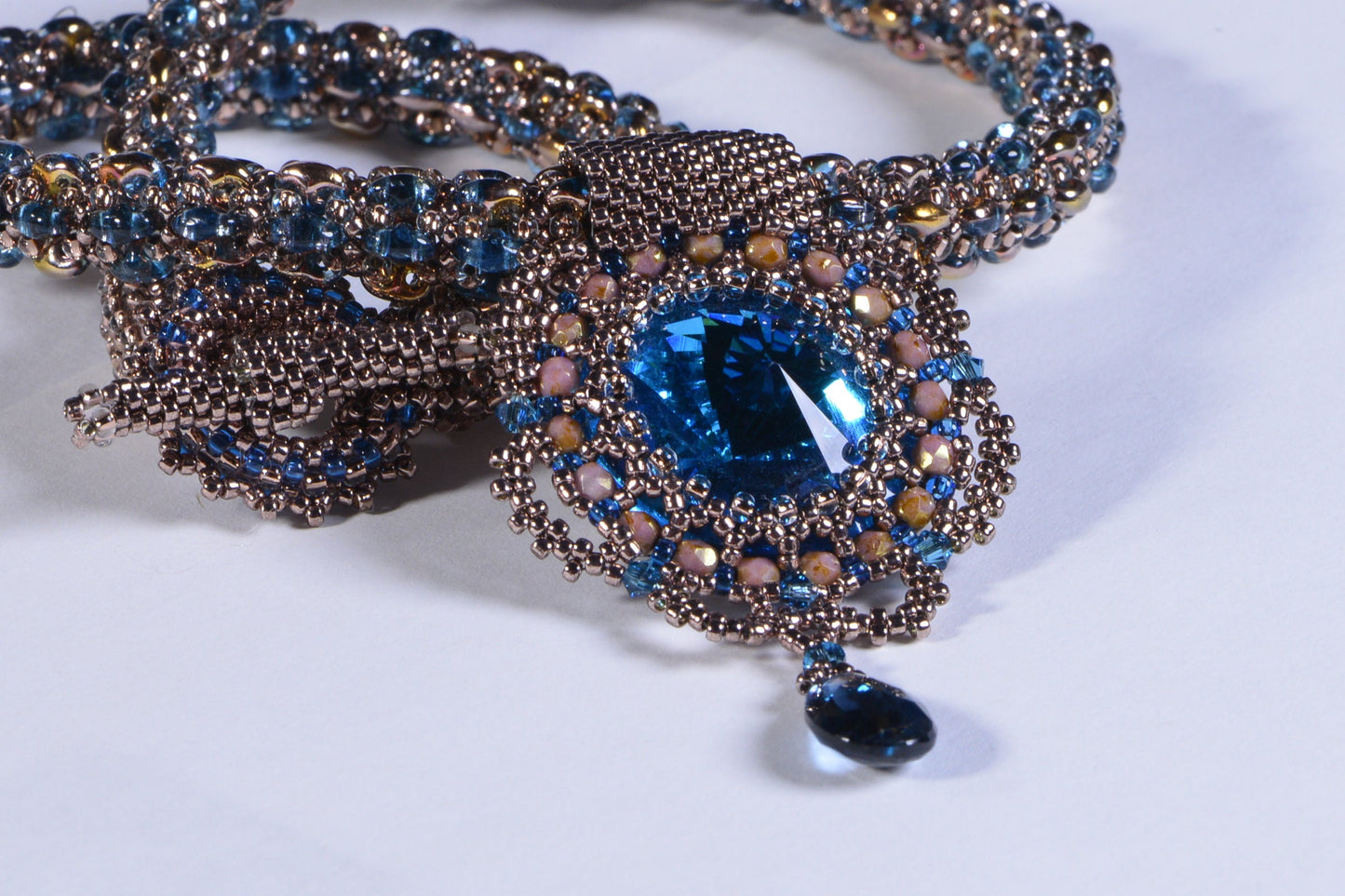 Aqua Blue Crystal Necklace, Beaded Rivoli, SuperDuo Rope, London Topaz Necklace,