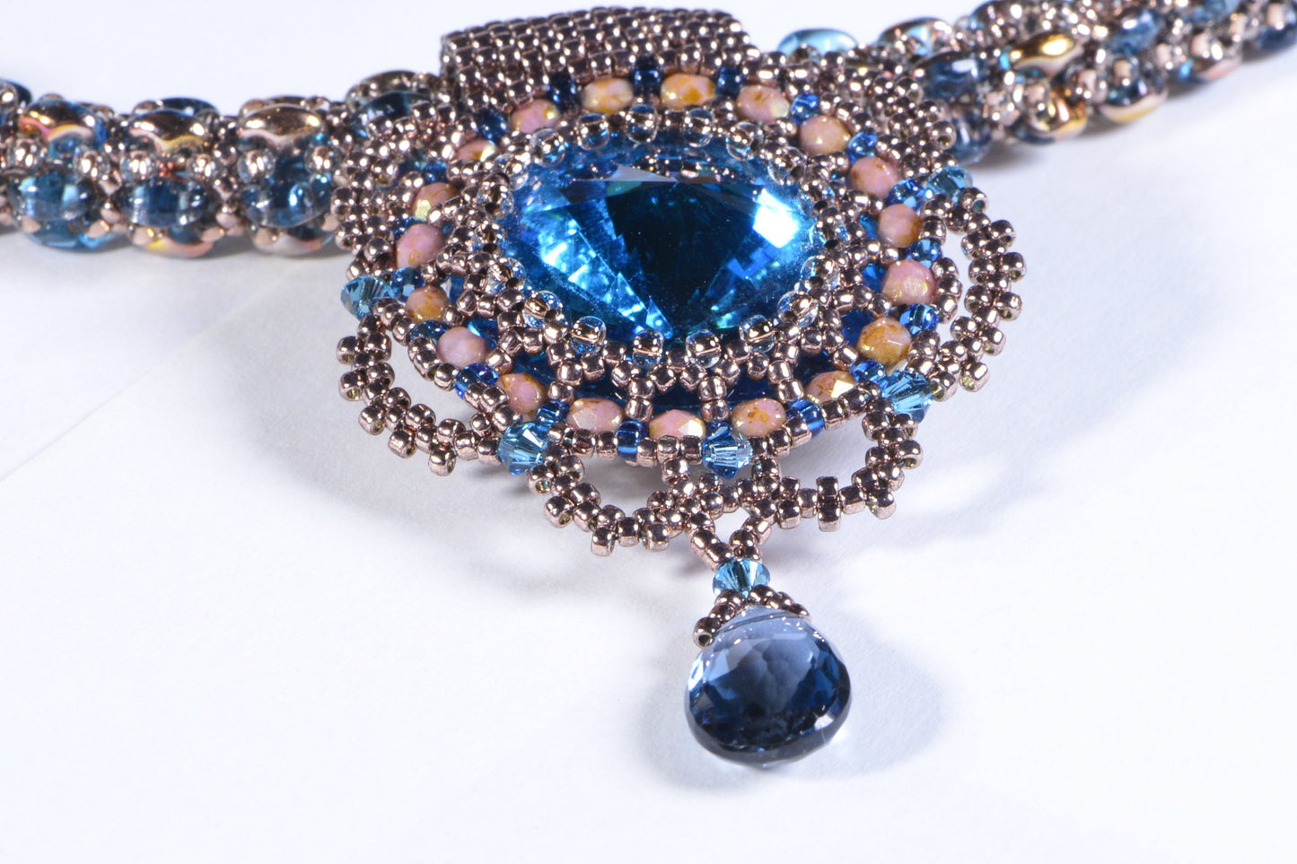 Aqua Blue Crystal Necklace, Beaded Rivoli, SuperDuo Rope, London Topaz Necklace,