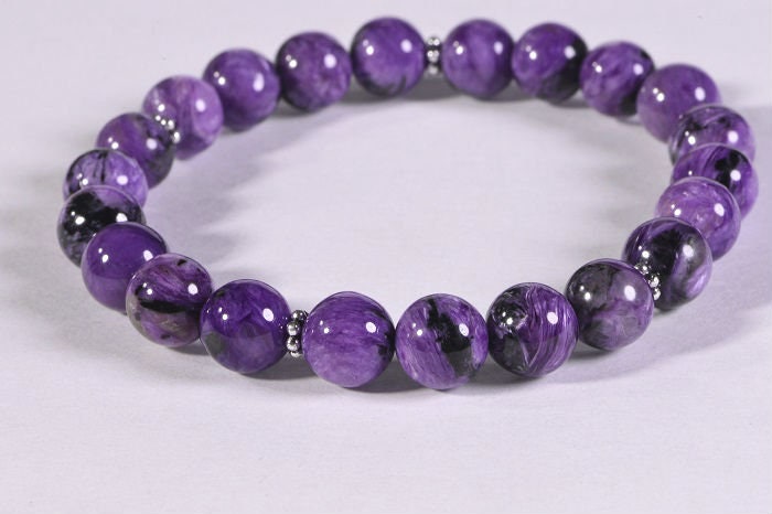 Russian Charoite Bracelet Stretch stacking adjustable Gemstone Bracelets Yoga Gift healing stone bracelets