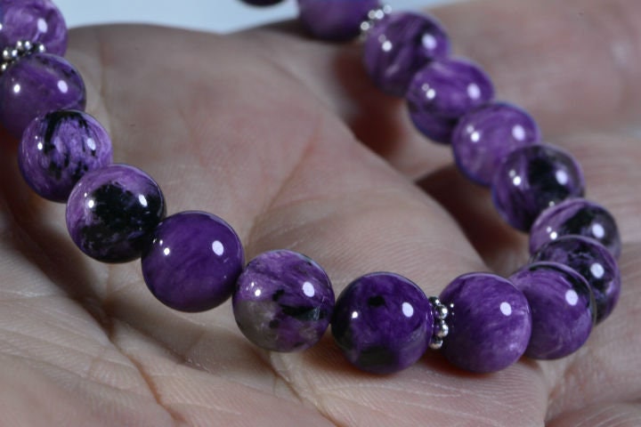 Russian Charoite Bracelet Stretch stacking adjustable Gemstone Bracelets Yoga Gift healing stone bracelets