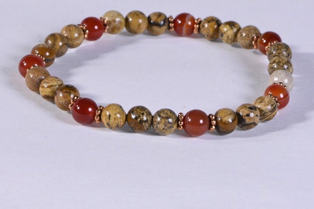 Multi Stone Chakra Bracelet: Jasper, Jade, Agate, Coral