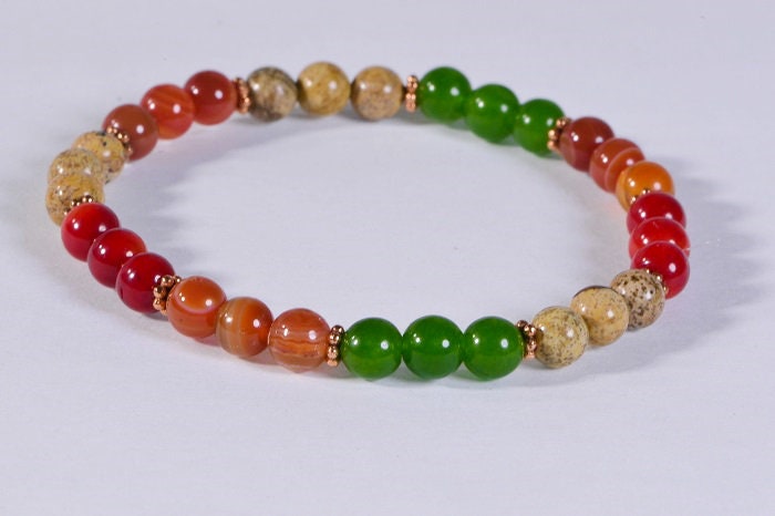 Multi Stone Chakra Bracelet: Jasper, Jade, Agate, Coral