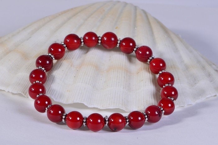 Red Bamboo Coral Bracelet with Sterling Silver, Chakra Healing Jewelry