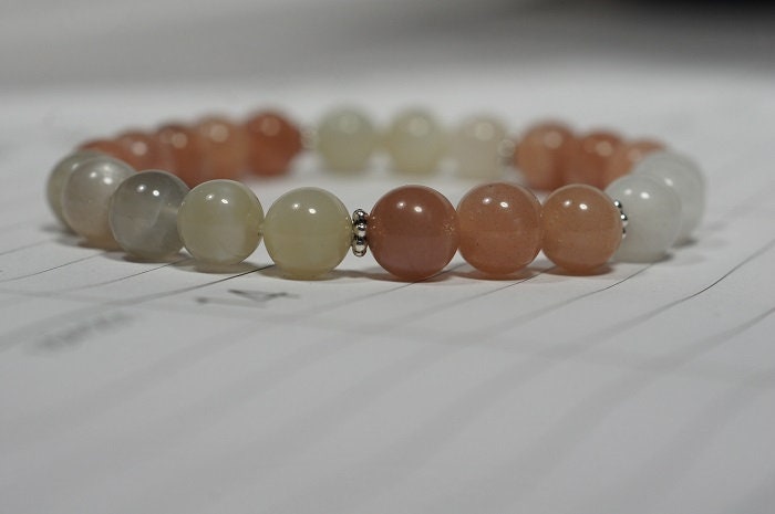 Genuine Moonstone Bracelet, Sterling Silver, Chakra Yoga Mala
