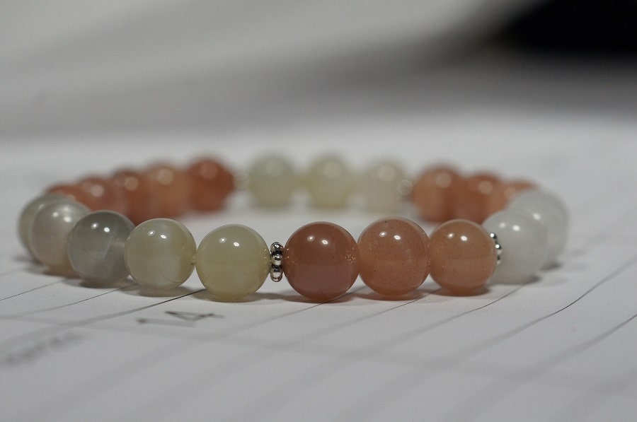 Genuine Moonstone Bracelet, Sterling Silver, Chakra Yoga Mala