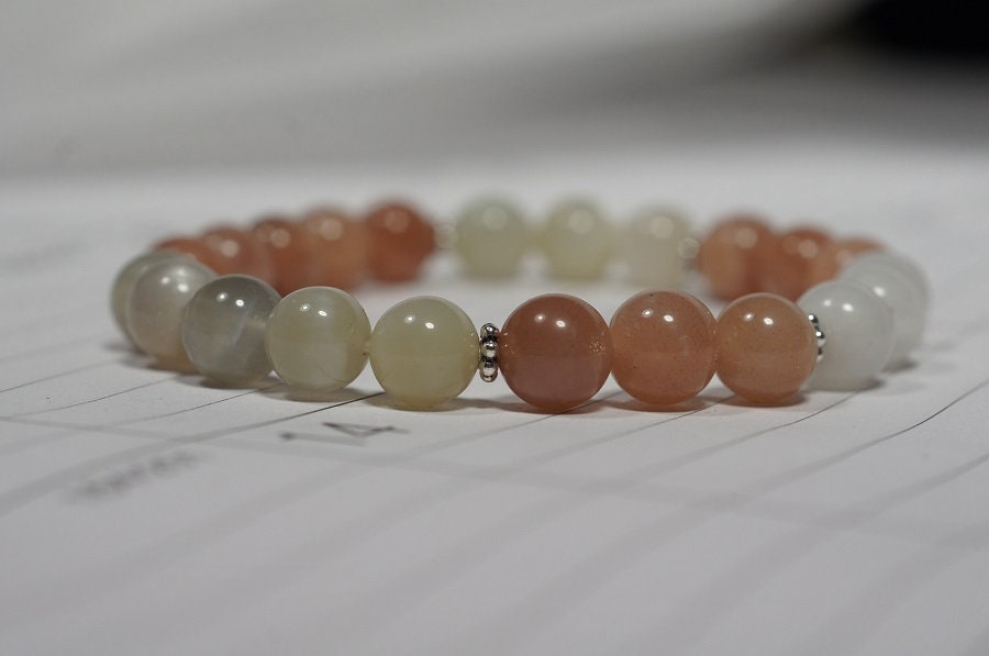 Genuine Moonstone Bracelet, Sterling Silver, Chakra Yoga Mala