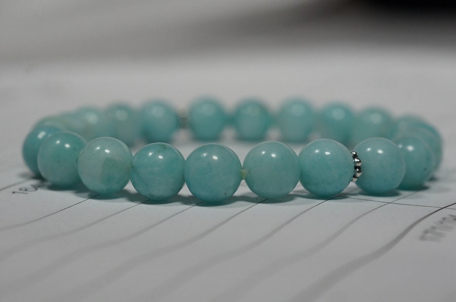 Amazonite Bracelet, 8mm Round Gemstone Beads, Sterling Silver