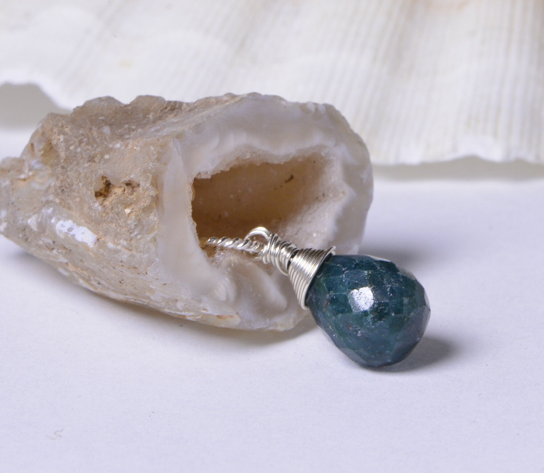 Natural Emerald Sterling Silver Wire Wrapped Pendant - May Birthstone