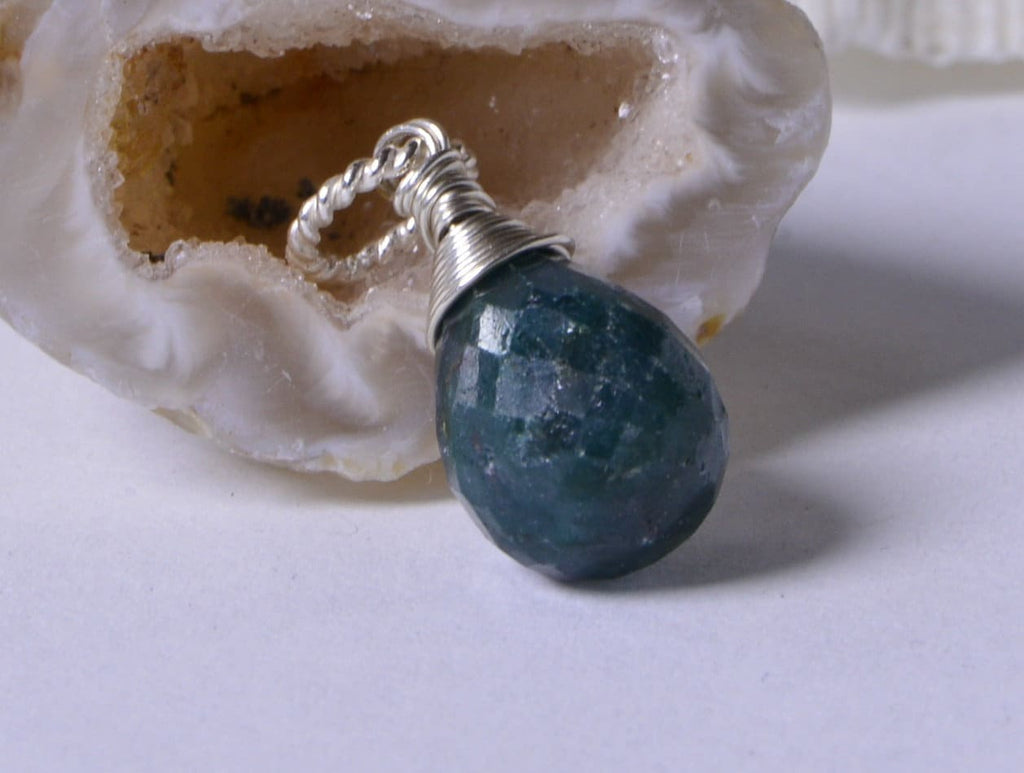 Natural Emerald Sterling Silver Wire Wrapped Pendant - May Birthstone