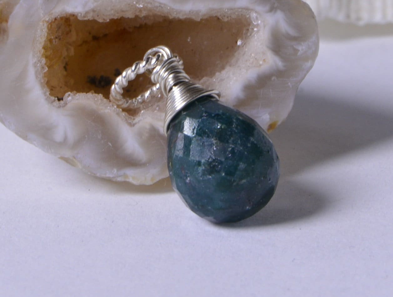 Natural Emerald Sterling Silver Wire Wrapped Pendant - May Birthstone