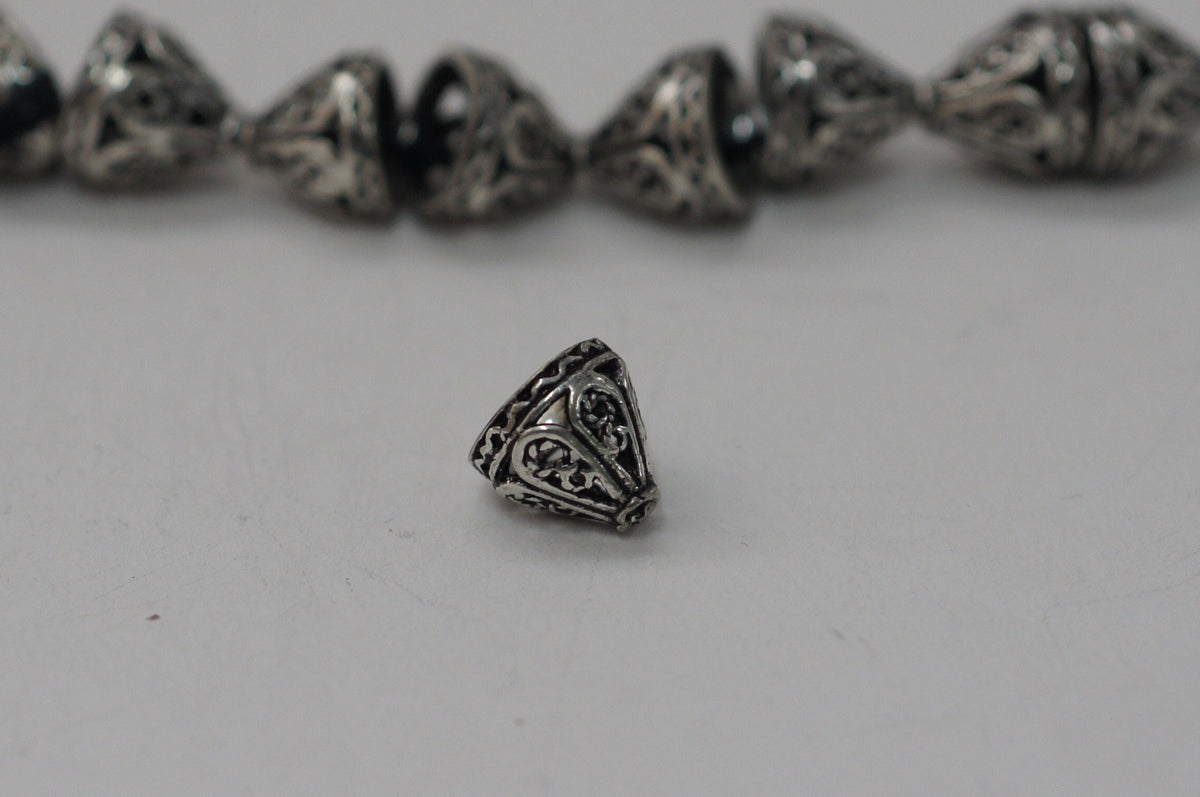Sterling Silver Filigree Bead Caps: Cone Tassel End Caps (2 pc)