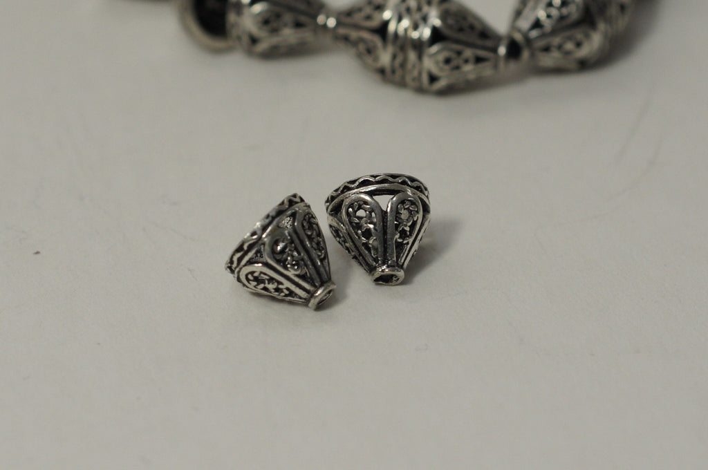 Sterling Silver Filigree Bead Caps: Cone Tassel End Caps (2 pc)