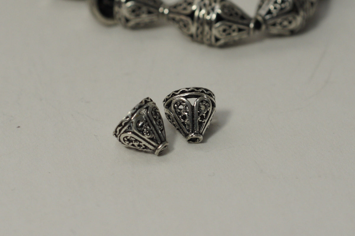 Sterling Silver Filigree Bead Caps: Cone Tassel End Caps (2 pc)