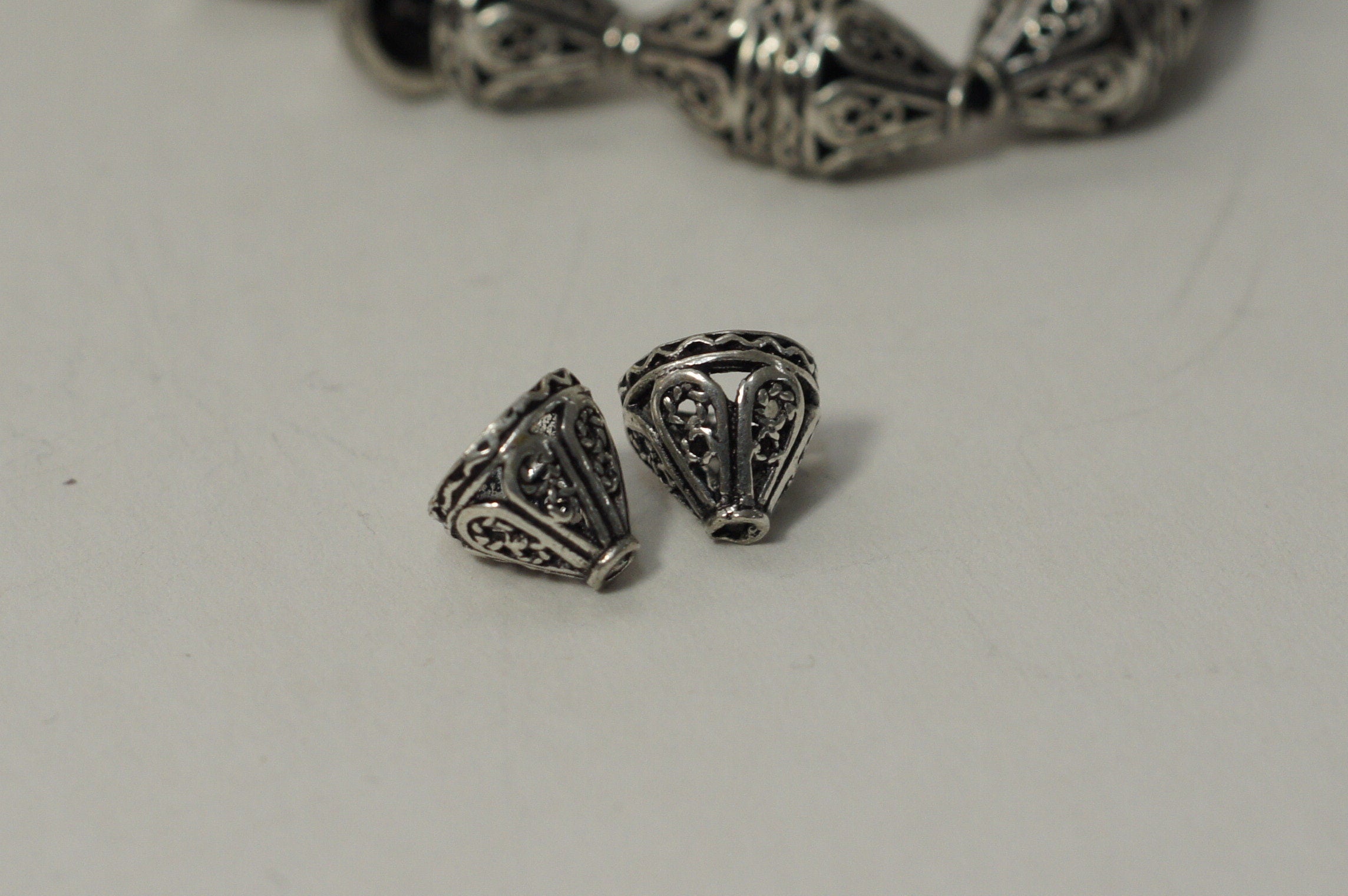 Sterling Silver Filigree Bead Caps: Cone Tassel End Caps (2 pc)