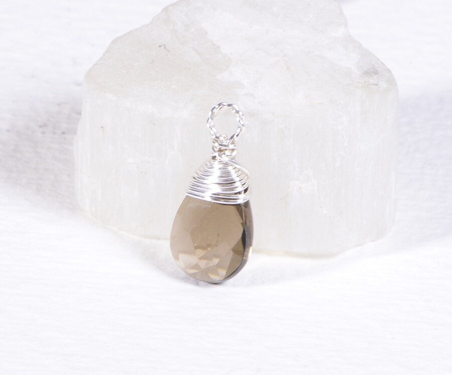 Wire Wrap Smoky Quartz Briolette Teardrop On Sterling Silver  Beads AAA  Jewelry Supplies