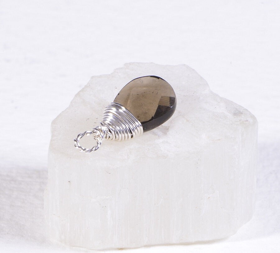 Wire Wrap Smoky Quartz Briolette Teardrop On Sterling Silver  Beads AAA  Jewelry Supplies