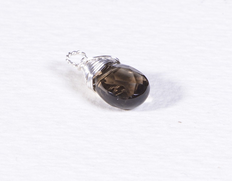 Wire Wrap Smoky Quartz Briolette Teardrop On Sterling Silver  Beads AAA  Jewelry Supplies