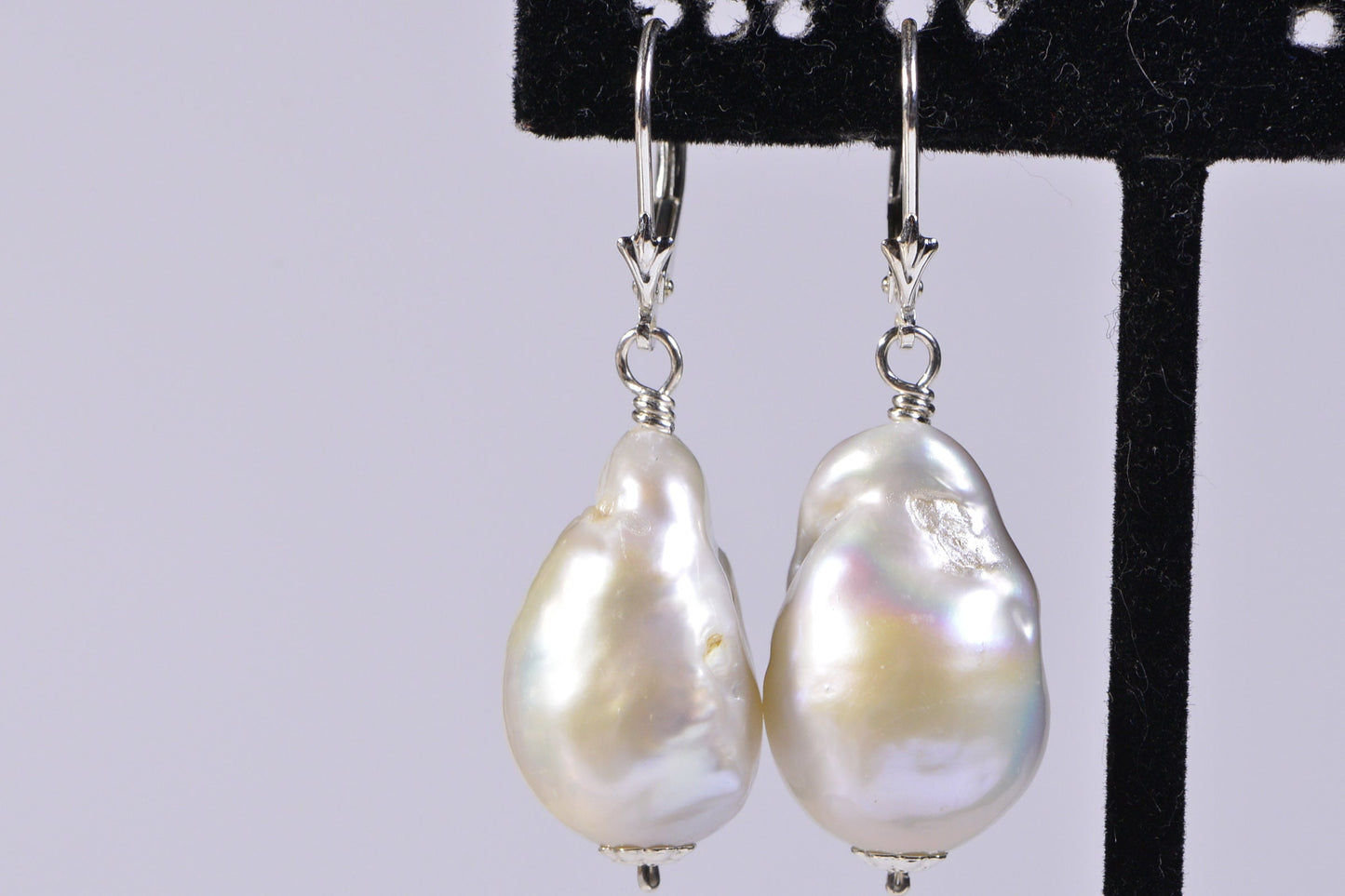 Baroque Pearl Earrings, Ivory Sterling Silver Lever Backs