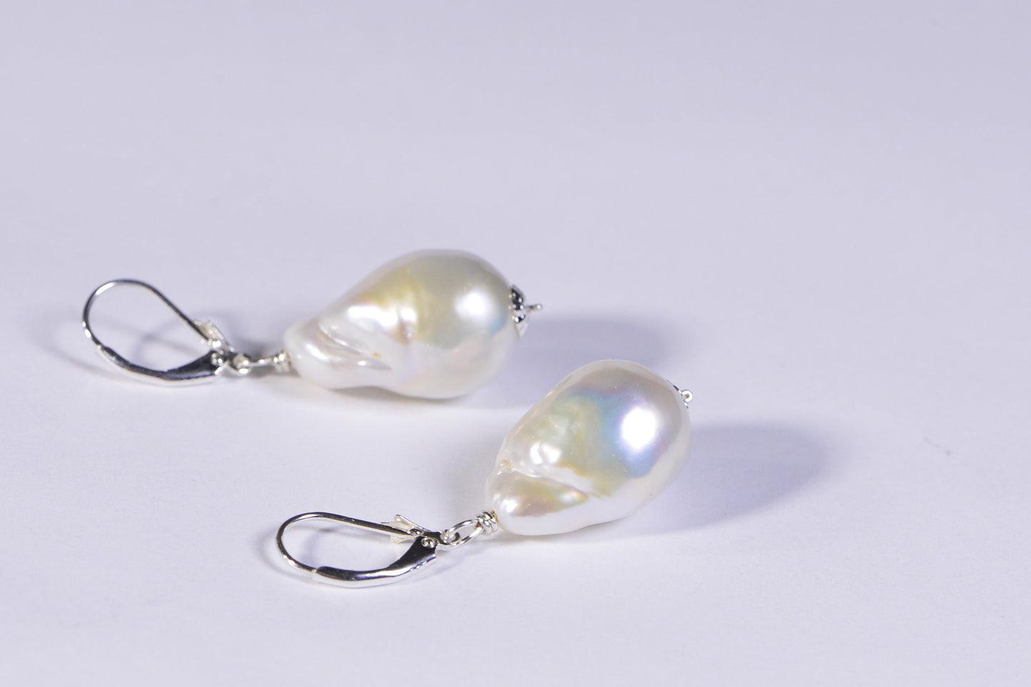 Baroque Pearl Earrings, Ivory Sterling Silver Lever Backs