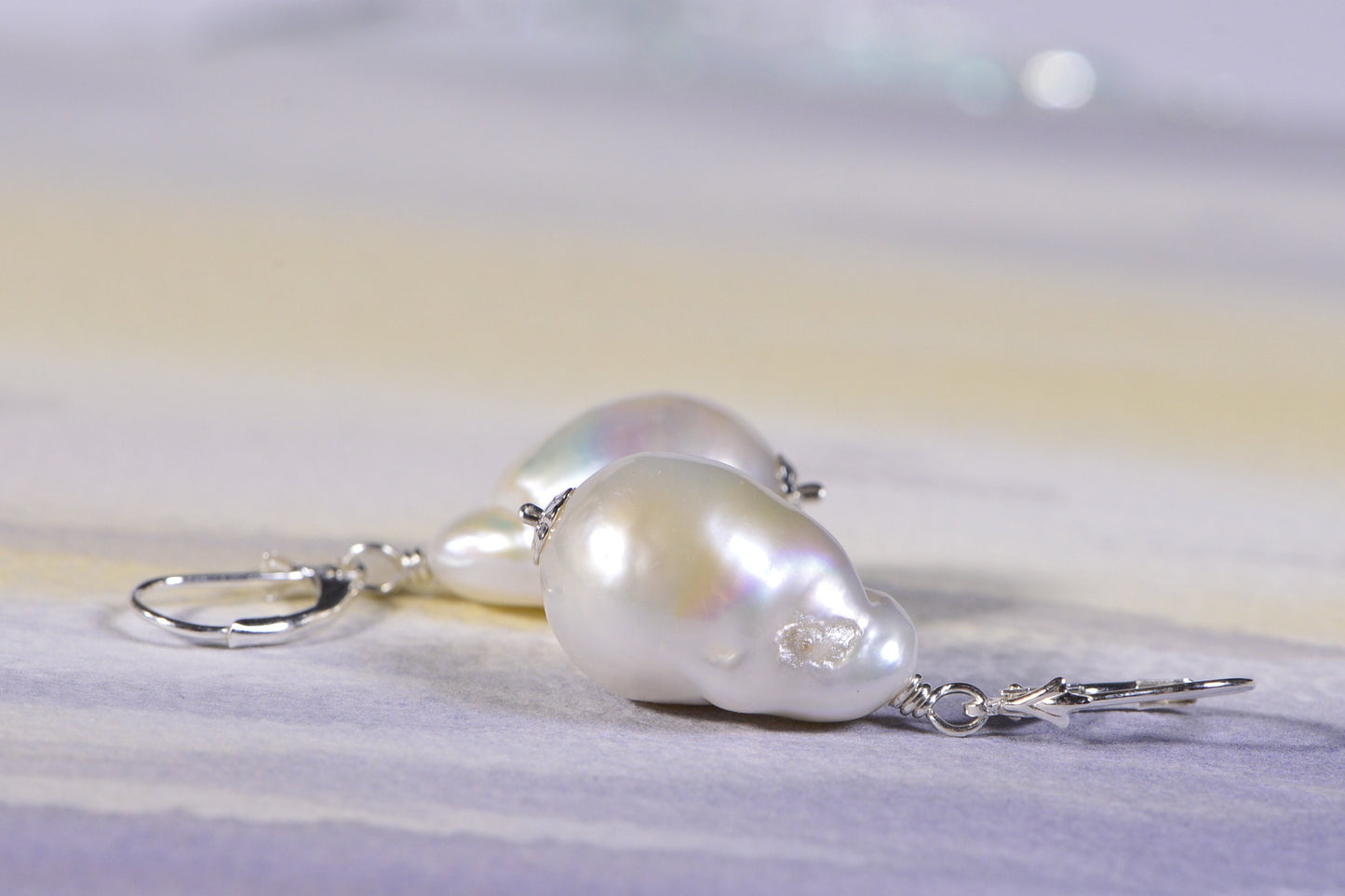 Baroque Pearl Earrings, Ivory Sterling Silver Lever Backs