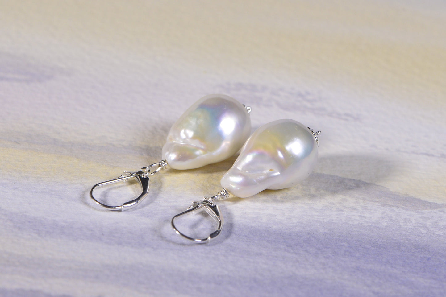 Baroque Pearl Earrings, Ivory Sterling Silver Lever Backs