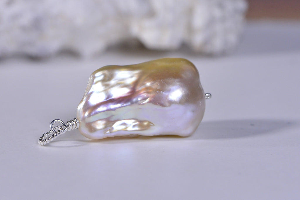 Baroque Pearl Pendant: Large Freshwater Pearl, Sterling Silver Wire