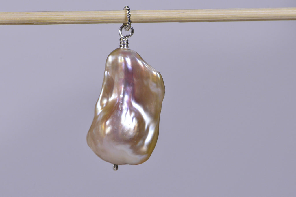 Baroque Pearl Pendant: Large Freshwater Pearl, Sterling Silver Wire