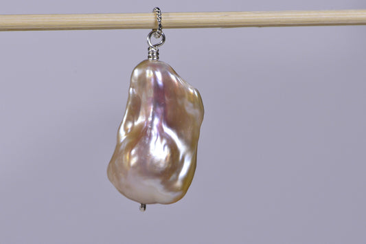 Baroque Pearl Pendant: Large Freshwater Pearl, Sterling Silver Wire
