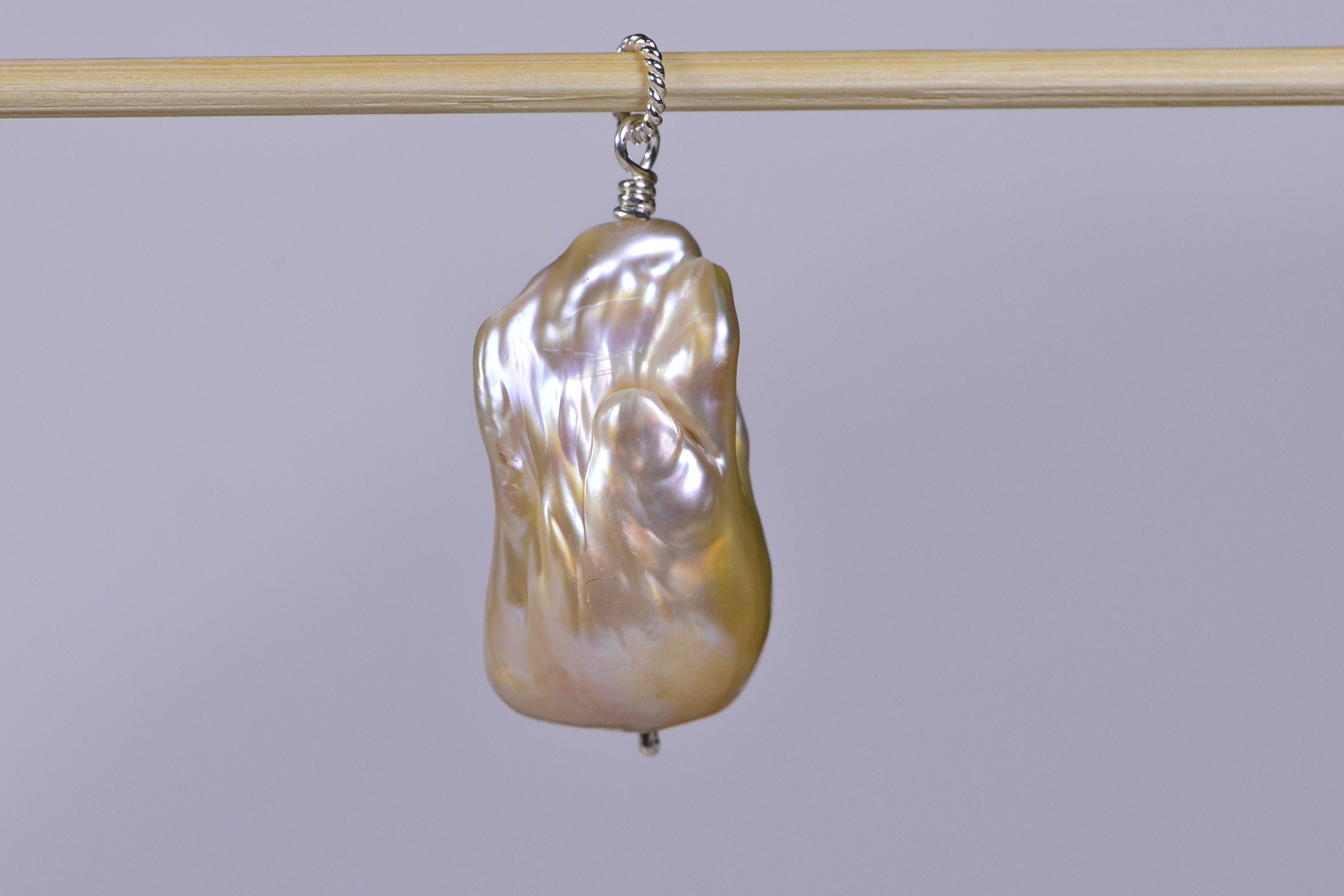 Baroque Pearl Pendant: Large Freshwater Pearl, Sterling Silver Wire