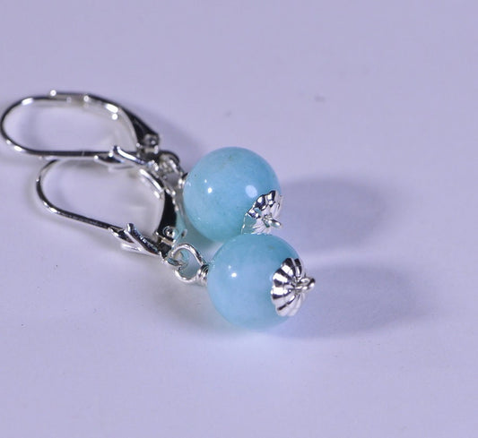 Amazonite Earrings: Wire Wrapped Sterling Silver, Light Blue Gemstone