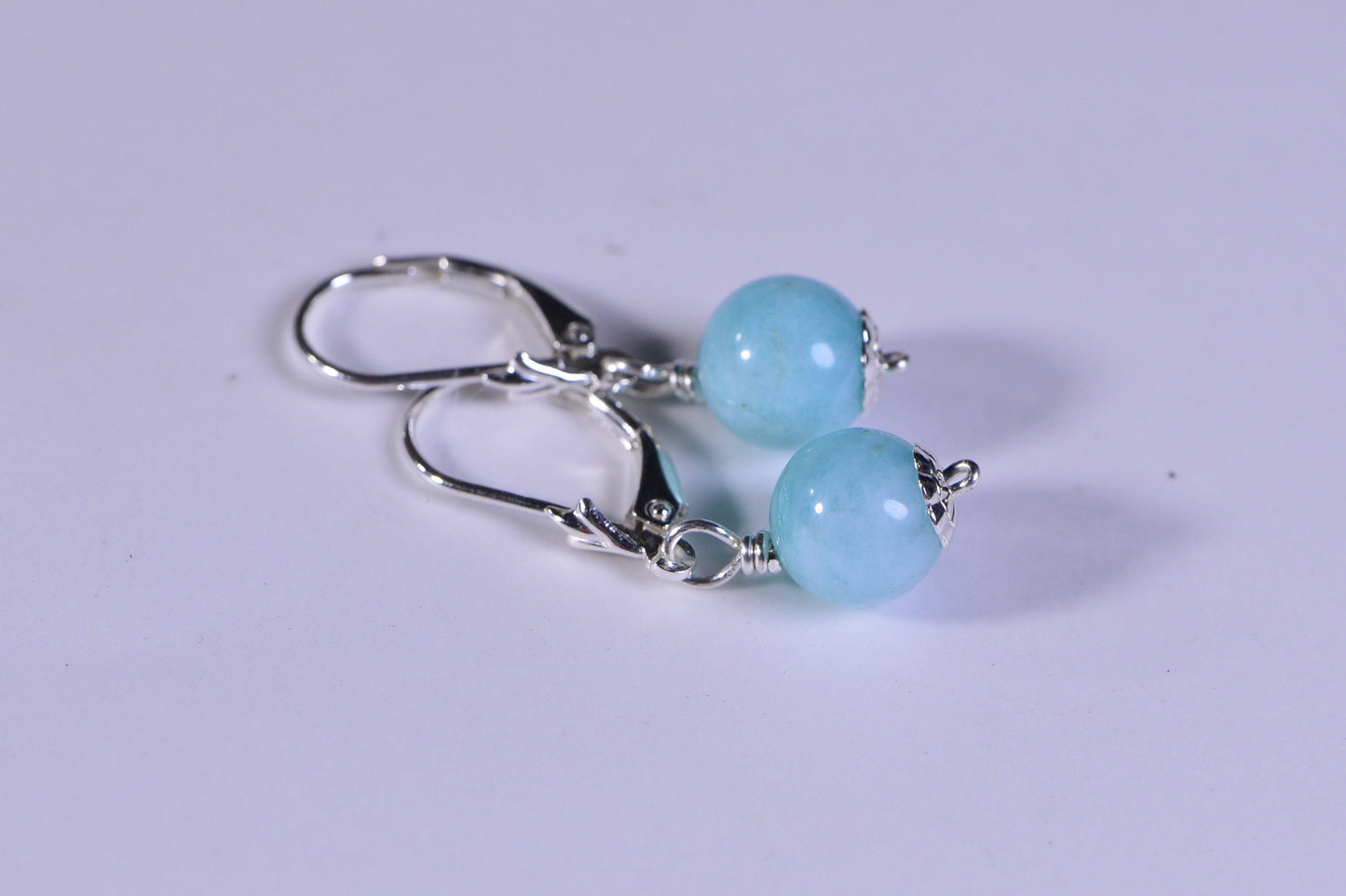 Amazonite Earrings: Wire Wrapped Sterling Silver, Light Blue Gemstone
