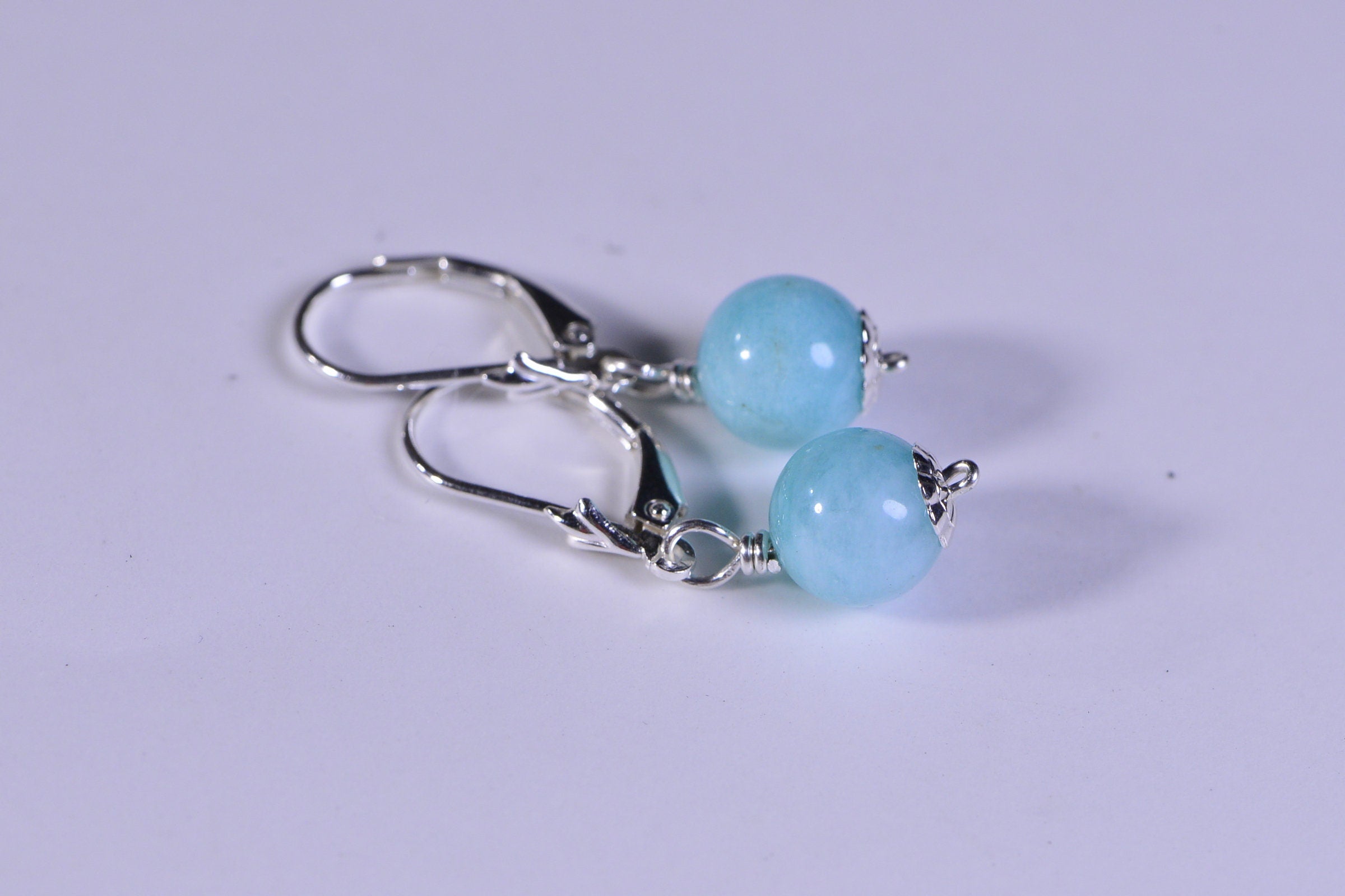 Amazonite Earrings: Wire Wrapped Sterling Silver, Light Blue Gemstone