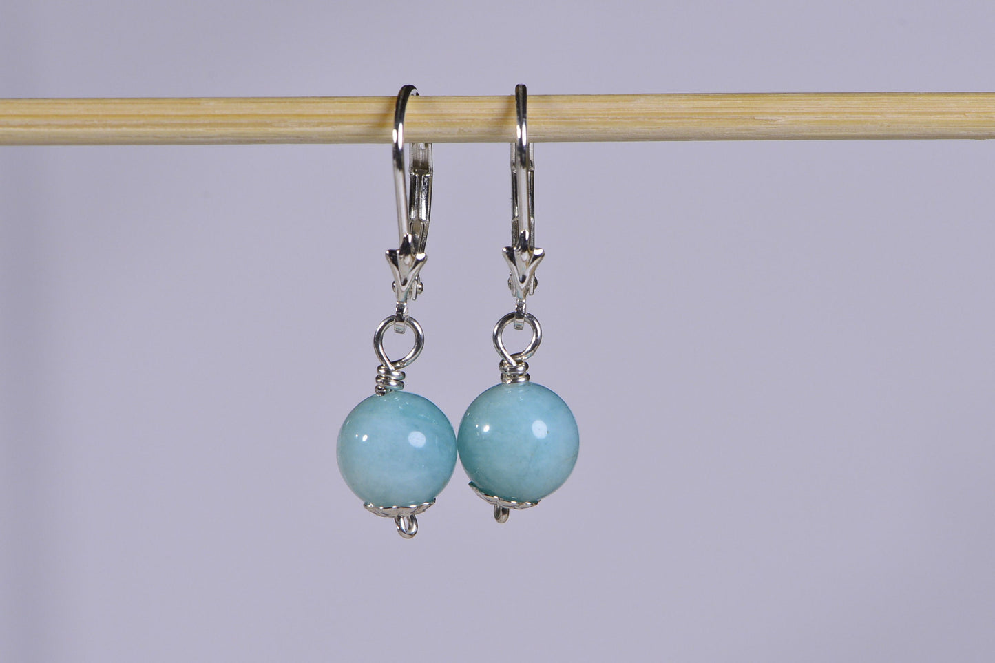Amazonite Earrings: Wire Wrapped Sterling Silver, Light Blue Gemstone