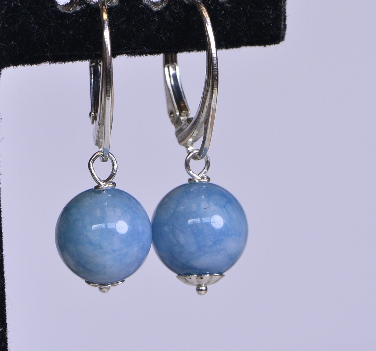 Minimalist Earrings Gemstone  Quartz Blue  Earrings Wire Wrapped Sterling Silver Drops