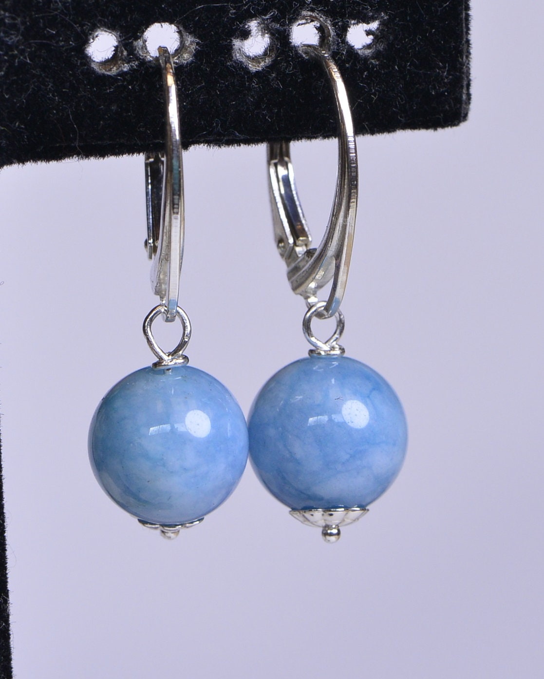 Minimalist Earrings Gemstone  Quartz Blue  Earrings Wire Wrapped Sterling Silver Drops