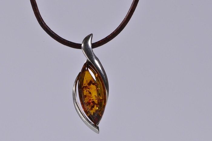 Baltic Amber Sterling Silver Pendant: Honey Gemstone Jewelry