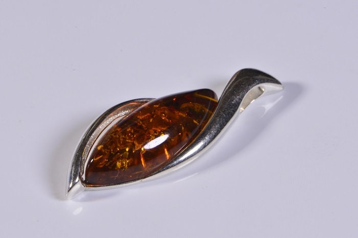 Baltic Amber Sterling Silver Pendant: Honey Gemstone Jewelry
