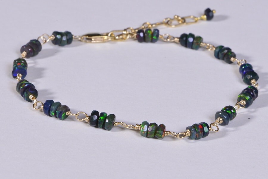 Black Opal Gold Filled Bracelet: Minimalist Gemstone Chain